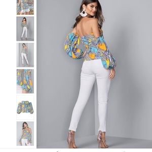 Multi colored off the shoulder paisley top nwot